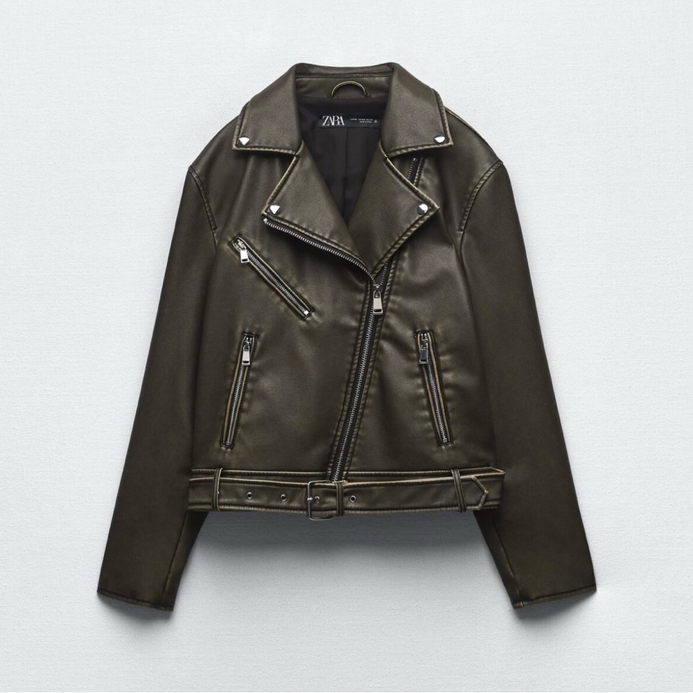 Zara Distressed Brown Faux Leather Jacket